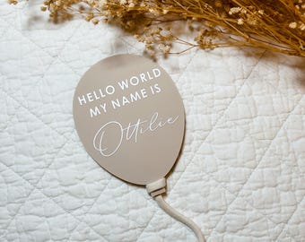 Baby Name Balloon Disc| Photo Prop | Birth Announcement | Personalised | Acrylic