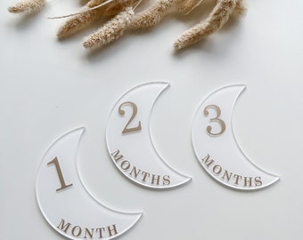 Set of Baby Monthly Milestones | Half Moon | Newborn | Acrylic | Gift | Keepsake