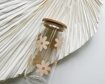 Personalised Glass Tumbler with Bamboo Lid & Straw / Iced Coffee Cup