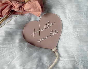 Hello World Heart Baby Balloon Disc | Acrylic | Photo Prop | Birth Announcement