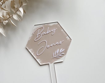 Hexagon Cake Topper | Occasion | Birthday | Wedding | Baby Shower | Christening | Personalised | Acrylic