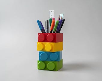 Building Block Pen Holder, Colorful Brick Desk Organizer, 3D Printed Pencil Cup