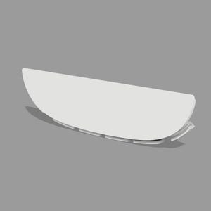 May include: White plastic half-circle shaped dish with a scalloped edge and a series of small holes along the bottom edge.