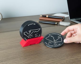 Formula 1 Track Coasters with Holder – Motorsport Circuit Desk Decor Set