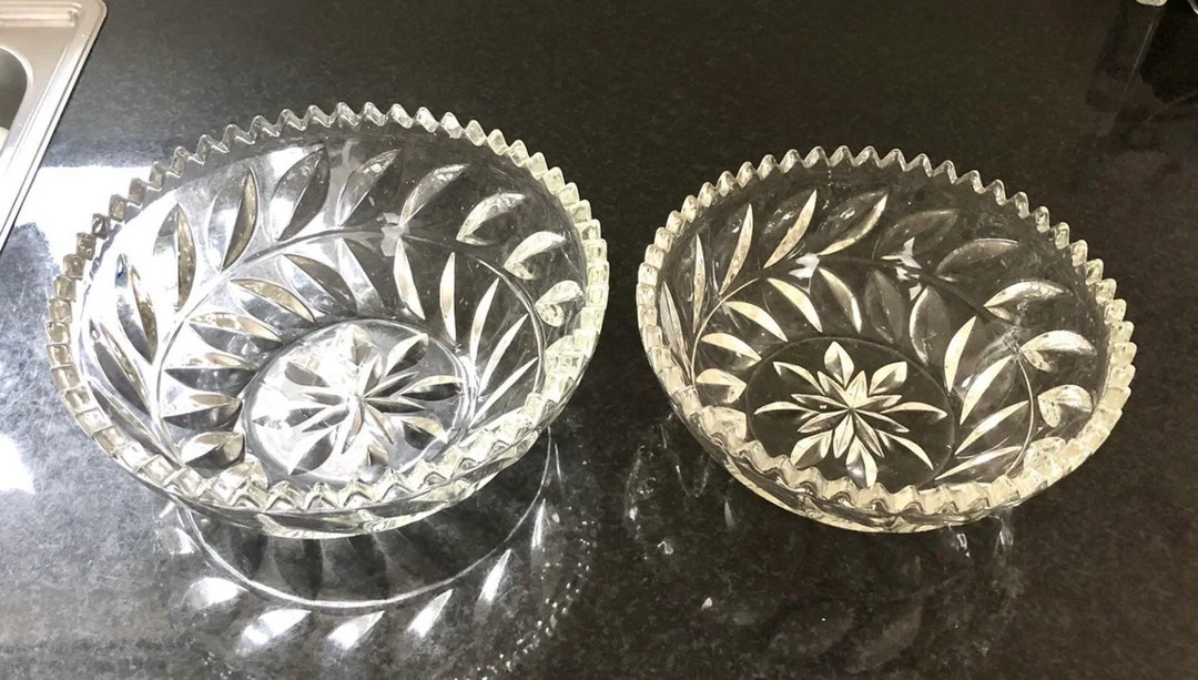 Cut Glass Trifle Fruit Salad Bowls . Vintage.. Very Heavy Etsy