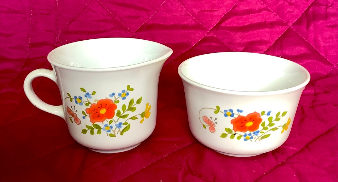 Corelle Matching Sugar Bowl & Creamer Milk Jug. Wildflower. Etsy