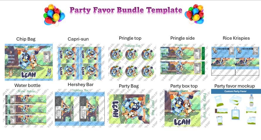 Editable Bluey Favor Template Pack