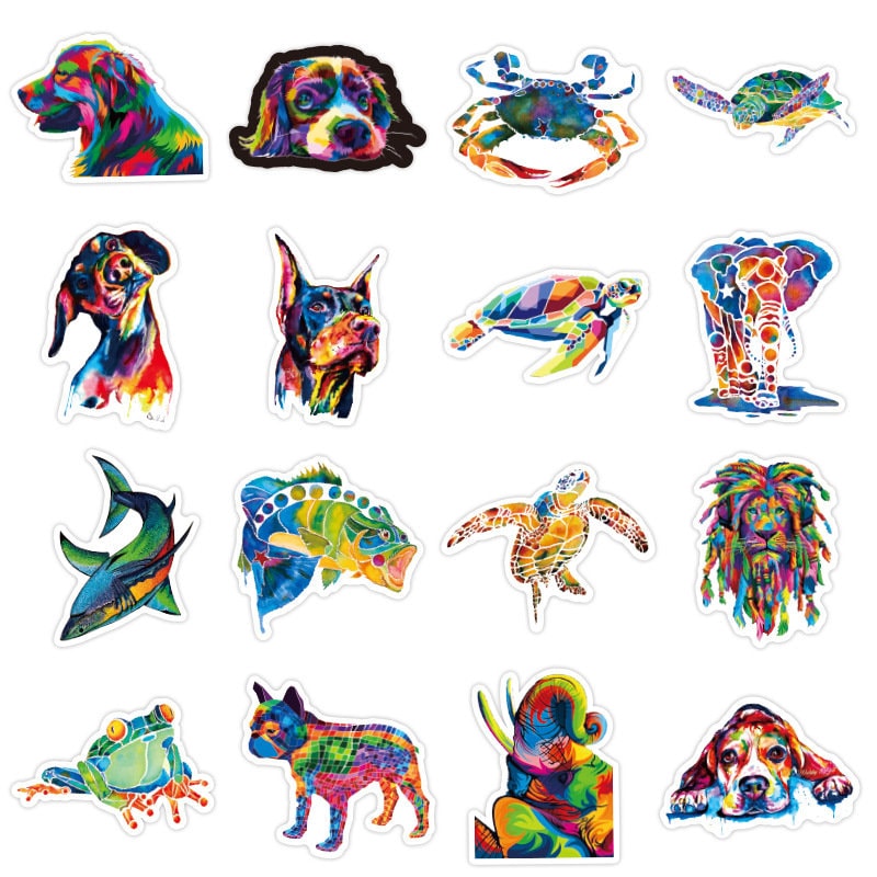 50 Pack Colorful Animals Animal Stickers Etsy