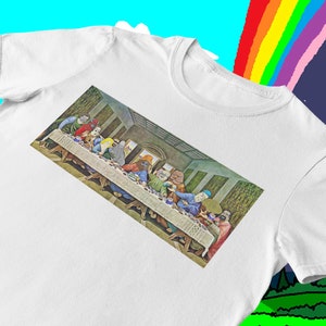 BIG LEZ SHOW The Last Supper Painting Graphic White Black Pink Light Blue Tshirt || ShopLikeBreezy