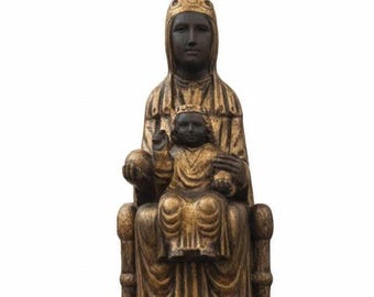 Vergine di Montserrat "La Moreneta" La Vergine Nera - Scultura con finitura in bronzo antico (Varie Misure) MARMOLINA MASSICCIA - Artigianato di Zaragoza
