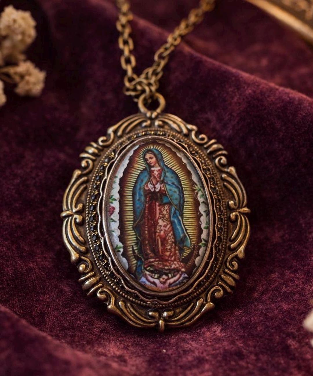 Vintage Our Lady of Guadalupe Large Pendant Necklace – Catholic ...