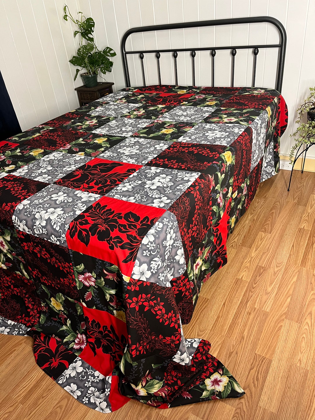 Hawaiian Print California King Size Blanket. Patchwork. Handmade Etsy