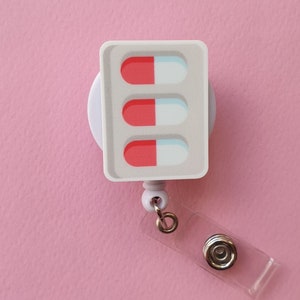 Bobine d'insigne de pilules, porte-cartes technique de pharmacie, cadeau de pharmacien, porte-nom RX, clip pour badge de pharmacie, clip d'identification médicale, mousqueton Rx, lanière