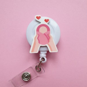 Bobine d'insigne de gynécologue, porte-cartes OB-GYN, cadeau d'infirmière, cadeau d'obstétricien, clip pour badge médical, badge pour nouveau-né, clip d'identification de médecin, étiquette de nom de doula