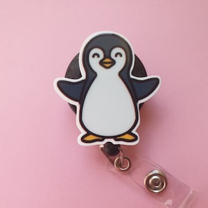 Pinguin Namensschild, niedlicher Kartenhalter, Doktorgeschenk, lustiges Geschenk, Krankenschwester ID-Clip, medizinisches Namensschild, einziehbares Namensschild, Mitarbeiter Geschenk