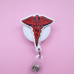 Bobine d'insigne d'infirmière, porte-cartes caducée, cadeau de pharmacien, clip pour badge tige d'Asclépios, clip d'identification RX, étiquette de nom de médecin, mousqueton médical, cordon