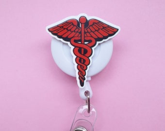Caduceus Badge Reel: Retractable Medical ID Clip