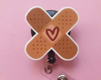 Band-aid badge reel, Nurse retractable ID clip, Nurse gift, Band aid carabiner, Plaster ID card holder, Bandage badge holder