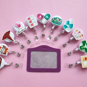 Bobine d'insigne de pilules, porte-cartes technique de pharmacie, cadeau de collègue pharmacien, clip d'insigne de pharmacie, mousqueton d'identification médicale, enrouleur de badge Rx, lanière de pilule