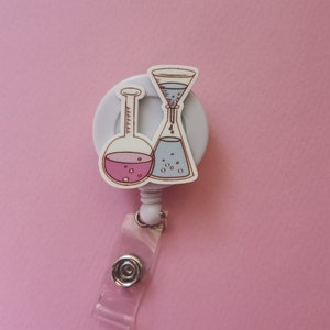 Porte-cartes pour flacon, enrouleur pour badge de laboratoire, cadeau pour scientifique de laboratoire, clip d'identification de laboratoire, étiquette de nom de tubes à essai, porte-badge d'identification pour professeur de chimie