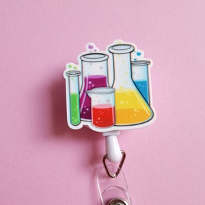 Portatarjetas para matraces, portacredencial para técnico de laboratorio, obsequio para científico de laboratorio, etiqueta con nombre de laboratorio, mosquetón para profesor de química, clip de identificación, mosquetón para matraces