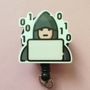 Bobine de badge de pirate informatique, clip d'identification de piratage, développeur de logiciels, porte-cartes d'ingénieur logiciel, cadeau pour un collègue, lanière d'administrateur système, badge informatique