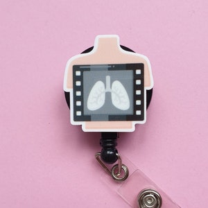 Bobine d'insigne de technologie de radiologie, porte-cartes de radiologie, cadeau Rad Tech, clip d'identification de radiologie, clip de carte d'identité de poumons, étiquette nominative de radiologue, cadeau pour un collègue, lanière
