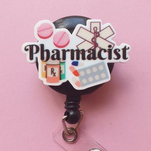Bobine d'insigne de pharmacien, porte-cartes technique de pharmacie, cadeau pour collègue, clip d'identification médicale, étiquette d'identification Rx, mousqueton, lanière RX, porte-badge, mousqueton