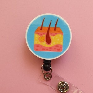 Bobine d'insigne de peau, porte-cartes de dermatologue, clip d'identification de dermatologie, clip d'insigne de médecin, étiquette médicale, cadeau d'un collègue de travail, mousqueton de soins intensifs