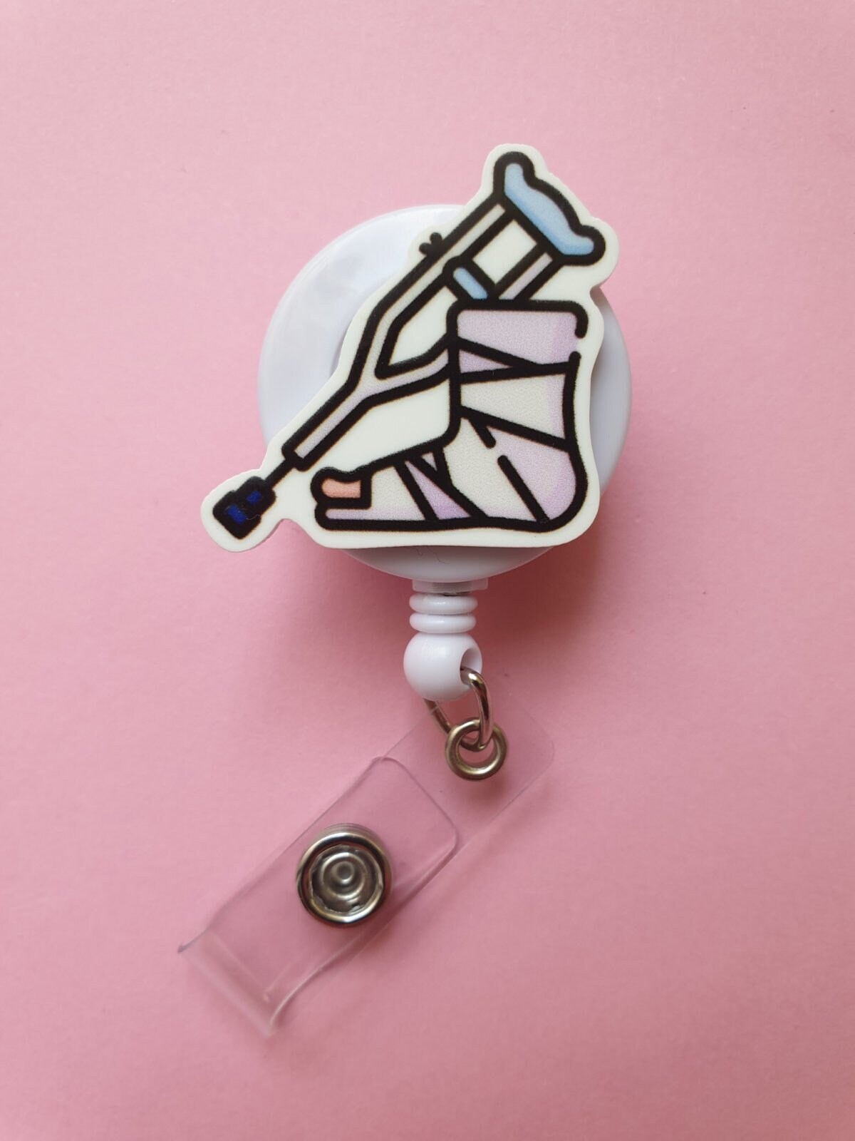 Plaster badge reel, Physiotherapist card holder, Orthopedist gift, PT lanyard, Medical ID clip, Crutch badge, Doctor lanyard, Carabiner