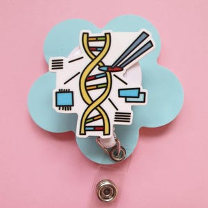 Porta-cartão de DNA, carretel de crachá de técnico de laboratório, presente de cientista de laboratório, crachá de identificação Coweker, clipe de identificação de laboratório genético, mosquetão de ciência, cordão de médico