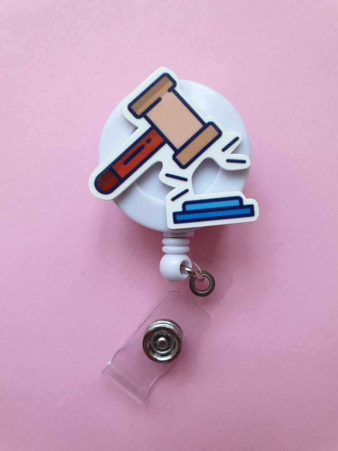 Gavel Badge Reel, Judge Card Holder, Lawyer Gift, Court Badgereel Clip ...