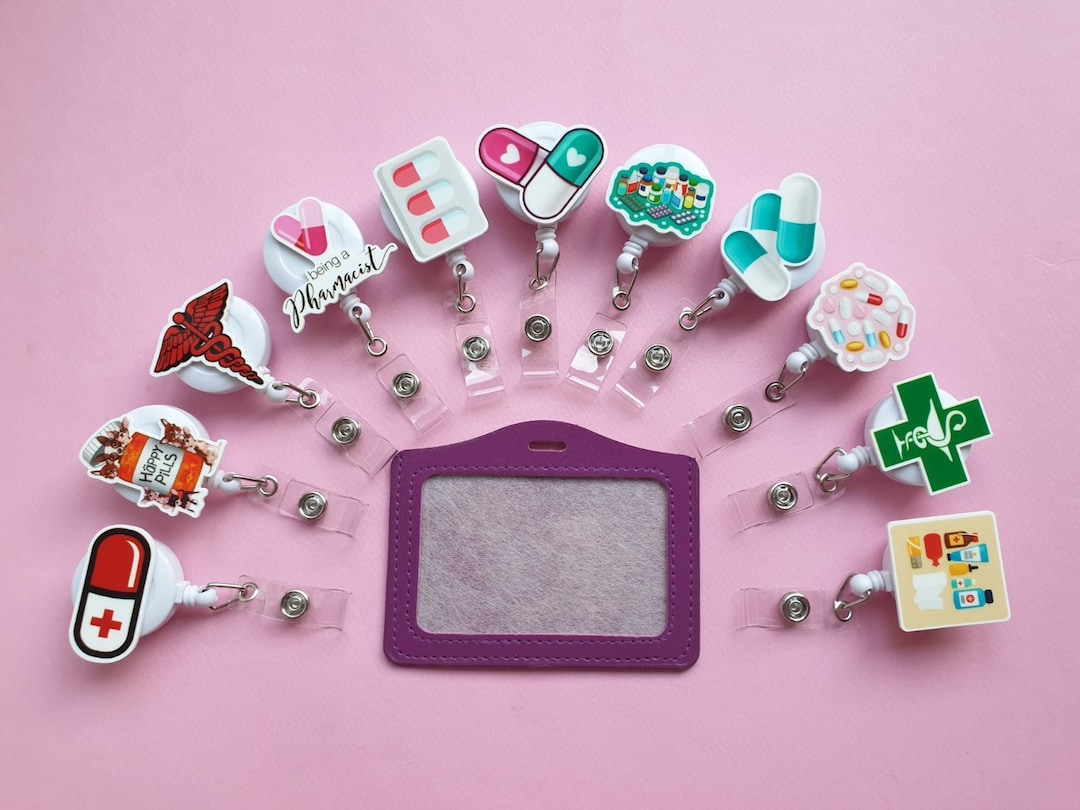 Pills Badge Reel, Pharmacy Tech Card Holder, Pharmacist Gift, Pharmacy