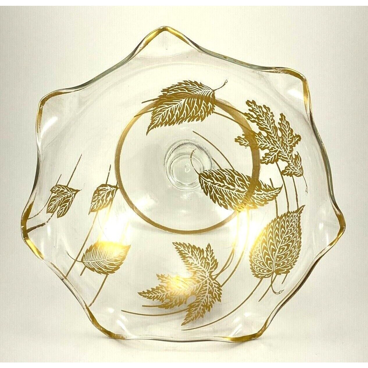 Vintage Falling Leaves Gold Overlay Crimped Compote Silver City Glass ...