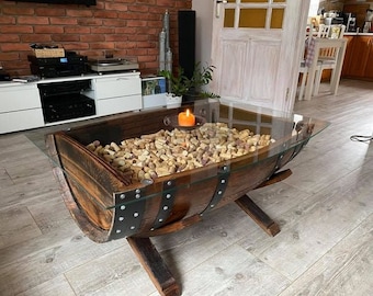 living room bench/table made of a whiskey barrel Whiskey Oak Barrels Upcycled half of the barrel