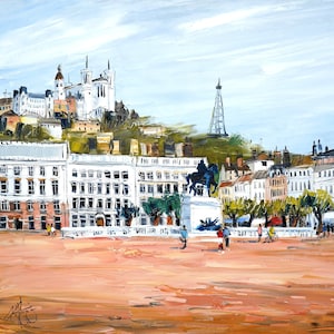 Carte postale artistique Lyon – Illustration aquarelle de la Place Bellecour – Papeterie française - CC160