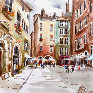 Carte postale Vieux Lyon – Place de la Baleine à l’aquarelle – Papeterie poétique - CC04