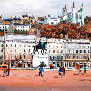 Carte postale Lyon – Place Bellecour à l’aquarelle – Souvenir du centre-ville lyonnais - CC10