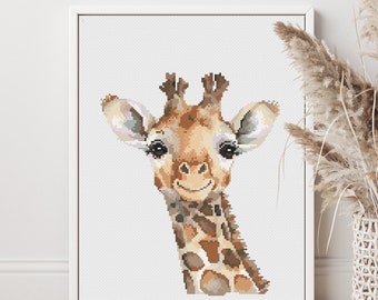 Cute Baby Giraffe Cross Stitch Pattern PDF, Watercolor Design, Counted Xstitch Chart #80