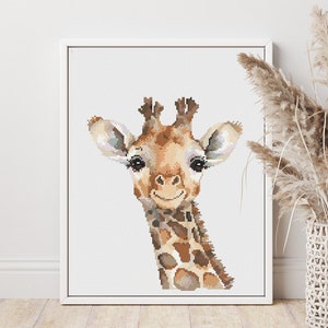 Simpatico cucciolo di giraffa schema punto croce PDF, disegno ad acquerello, grafico Xstitch n. 80 contato