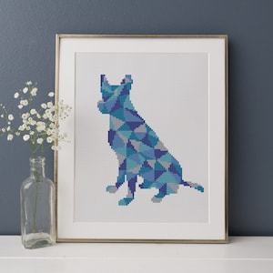 Geometric Dog Cross Stitch Pattern PDF, Modern Hand Embroidery Design, Counted Xstitch Chart #36