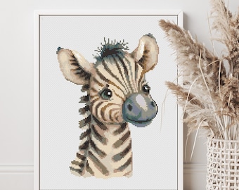 Cute Baby Zebra Cross Stitch Pattern PDF, Watercolor Design, Counted Xstitch Chart #84