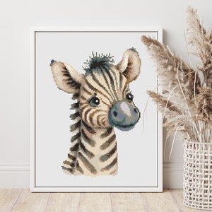 Cute Baby Zebra Schema punto croce PDF, disegno acquerello, grafico Xstitch n. 84 contato