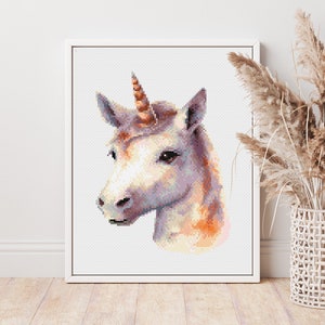 May include: A white unicorn head with a gold horn, painted in a watercolor style. The unicorn's head is turned to the side, and its eyes are closed. The background is white.