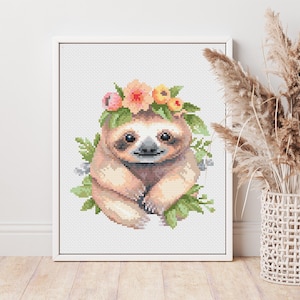Cute Baby Sloth Cross Stitch Pattern PDF, Watercolor Design, Pattern Keeper Compatible Counted Xstitch Chart #89