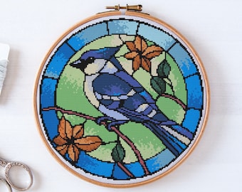 Blue Jay Bird Cross Stitch PDF Pattern. Modern Hand Embroidery Design, Counted Xstitch Chart #61