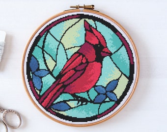 Red Cardinal Bird Cross Stitch PDF Pattern. Modern Hand Embroidery Design, Counted Xstitch Chart #59