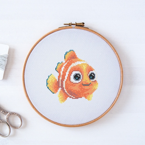 Charming Baby Clownfish Cross Stitch PDF Pattern, Cute Watercolor Design, Counted Xstitch Chart for Beginners #109