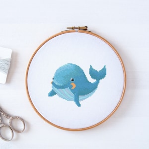 Cute Baby Whale Cross Stitch Pattern PDF, Watercolor Design, Counted Xstitch Chart for Beginners #105