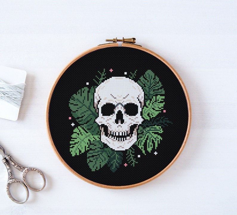 Skull Cross Stitch Pattern PDF. Counted Easy-to-Read Chart. Modern Gothic Hand Embroidery Design 70 image 1